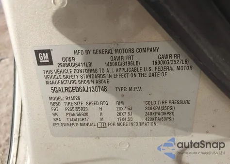 2010 Buick Enclave 2Xl from USA, damaged, VIN 5GALRCED6AJ130748